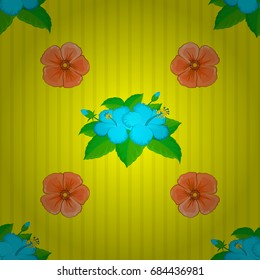 Seamless floral ornament. Modern hibiscus flower pattern with royal hibiscus. Colored orient pattern on a yellow background.
