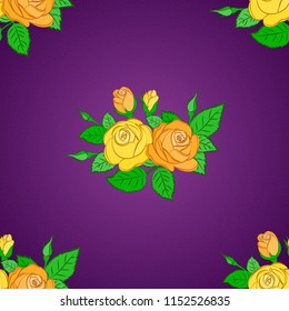 Seamless floral ornament. Modern rose flower pattern with royal roses. Colored orient pattern in green, yellow and purple colors.