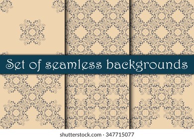 Seamless floral ornament on background. Set. Wallpaper pattern