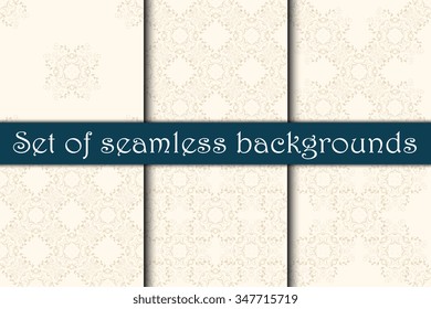 Seamless floral ornament on background. Set. Wallpaper pattern