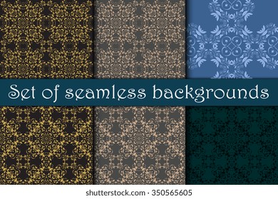 Seamless floral ornament on background. Set. Wallpaper pattern
