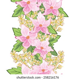 Seamless floral ornament. The original design of the strip of flowers can be used as a pattern and as a border . Vector illustration.