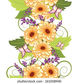 Seamless floral ornament. The original design of the strip of flowers can be used as a pattern and as a border . Vector illustration