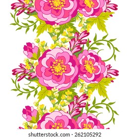 Seamless floral ornament. The original design of the strip of flowers can be used as a pattern and as a border . Vector illustration