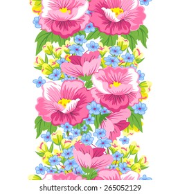 Seamless floral ornament. The original design of the strip of flowers can be used as a pattern and as a border . Vector illustration