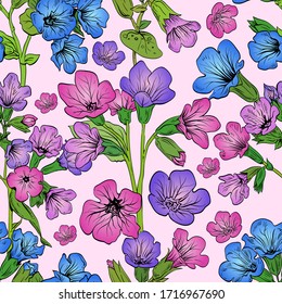 Seamless floral ornament pattern backgrounds. Wallpaper template design. Hand drawn vector illustration.