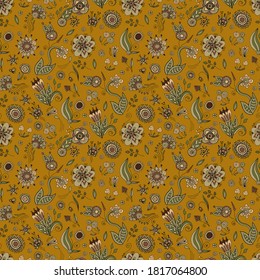 Patrón de adorno floral sin foco en estilo étnico. Diseño de papel pintado, tela, textil, embalaje.