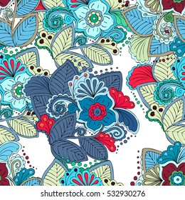 Seamless floral ornament pattern for printing on fabric or paper. Hand drawn background. Elements for your design.
