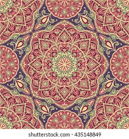 Seamless, floral, ornamental background. Eastern ornament with beige lines.  