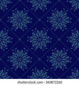 seamless floral ornament-vector illustration. Squares with dots. The dark blue background.
