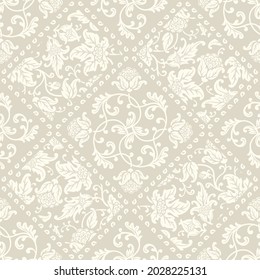 Seamless floral ornate background. Ornamental rhombus pattern with flowers and leaves.