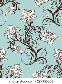 Seamless Floral Ornate Color  Pattern. Very Cute Background Design with Butterflies. Ideal for Textile Print and Decorative Wallpaper. Vector Illustration.