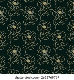 Seamless floral outline pattern with white abstract flowers painted on a turquoise background