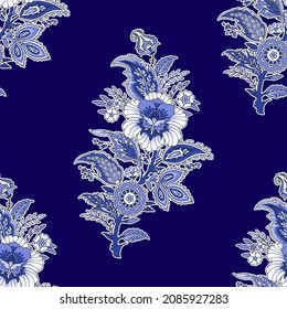 Seamless floral painted textile in the manner of Indian production 