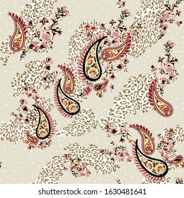 seamless floral paisley pattern on leopard background