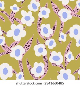 Seamless floral pastel pattern. Botanical abstract texture in modern style for fabric, textile. Vector illustration 