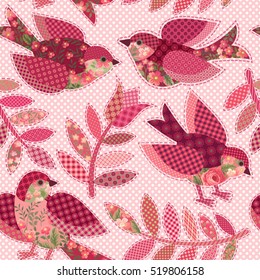 seamless floral patchwork pattern with birds