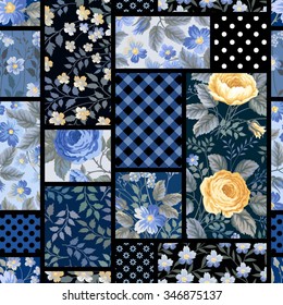 seamless floral patchwork pattern with roses