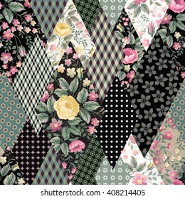 padrão de patchwork floral sem costura com rosas