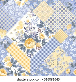 seamless floral patchwork pattern with yellow roses