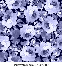 Seamless floral patter with roses on a dark blue background Use to create fabric projects, greeting Cards or design elements for scrap booking. 