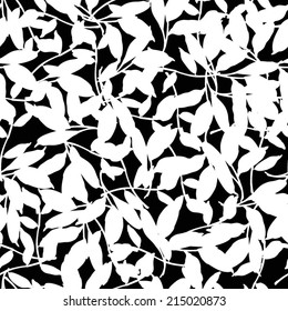 Seamless floral patter with white leaves on black background 