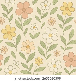 Padrão floral perfeito no estilo de pintura digital 2D. Usa tons de pastel macio para uma sensação macia. Adequado para uso em design de fundo, materiais decorativos e várias impressões.