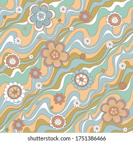 Seamless Floral Pattern In 60s Style In Pastel Colors