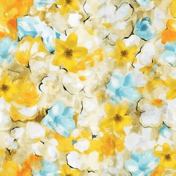 Nahtlose Blumenmuster Mit Abstraktem Floralem Hintergrund Mit Schwarzen Streifen In Gelb Und Blau. Blumengartenvektor, Konstruiert Für Stoffdruck Und -karte
