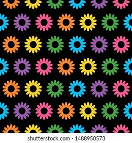 Seamless floral pattern. Abstract floral background. Bright flowers on a black background.