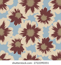 Patrón floral sin fisuras con flores florecientes abstractas en paleta de colores retro, fondo decorativo de estilo vintage para Fondo de pantalla, tela textil y diseño de superficie.
