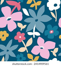 Seamless floral pattern with abstract bold colourful flowers. Botanical texture. Vector illustration