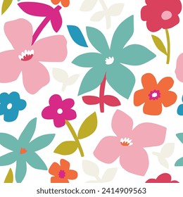 Seamless floral pattern with abstract bold colourful flowers. Botanical texture. Vector illustration