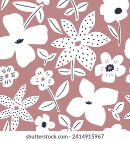 Nahtlose Blumenmuster mit abstrakten, fetten einfarbigen Blumen. Botanische Textur. Vektorgrafik