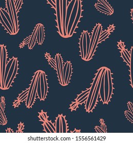Seamless floral pattern. Abstract botanical print of flowers, leaves, twigs. Dark background.