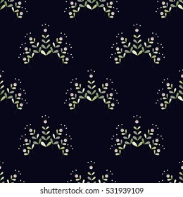 Seamless floral pattern of abstract branches, leaves and berries. For textile or book covers, manufacturing, wallpapers, print, gift wrap.