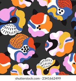 Seamless floral pattern with abstract colourful poppies. Botanical texture for fabric, textile, apparel, home decor. Vector illustration