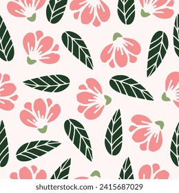 Patrón floral sin foco con flores decorativas abstractas de color melocotón. Vector.