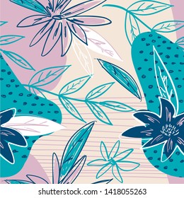 Seamless floral pattern. Abstract design. Hand-drawn illustration.