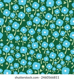 Seamless floral pattern, abstract ditsy print of wild plants in a vintage motif. Elegant botanical design: hand drawn large flowers, small leaves, artistic