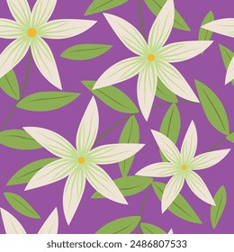 Patrón floral sin costuras, impresión ditsy abstracta de plantas dibujadas a mano en un motivo folclórico. Diseño botánico, adorno: flores amarillas dibujadas a mano, ramas, hojas sobre un fondo blanco. Ilustración vectorial.