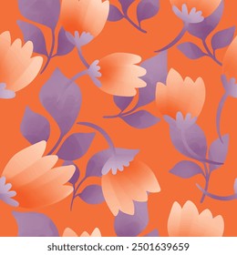 Motif floral harmonieux, imprimé abstrait discrète, ornement nature artistique aux couleurs automnales. Design botanique rétro: petites fleurs dessinées à la main, feuilles. Plantes à l'aquarelle en orange. Illustration vectorielle.