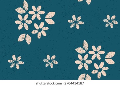 Patrón floral sin fisuras, impresión abstracta ditsy, adorno de motivos populares de plantas texturizadas Pequeñas. Antiguas diseño botánico de pequeñas flores dibujadas a mano, ramos, hojas. Ilustración vectorial en dos colores.