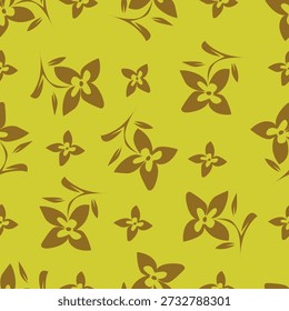 Seamless floral pattern, abstract ditsy print with autumn branches in vintage style. Old-fashioned botanical design: hand drawn flowers twigs, brown leaves on a beige background. Vector illustration.
