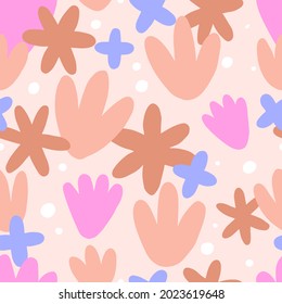 Seamless floral pattern with abstract doodle flowers. Modern simple texture design for decoration. Endless repeatable background for printing. Printable flat vector illustration for wrapping