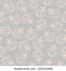 Seamless floral pattern, abstract  elements,  pink flowers, hand drawn, vector illustration