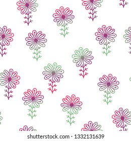 Seamless floral pattern, abstract  elements,  pink flowers, hand drawn, vector illustration