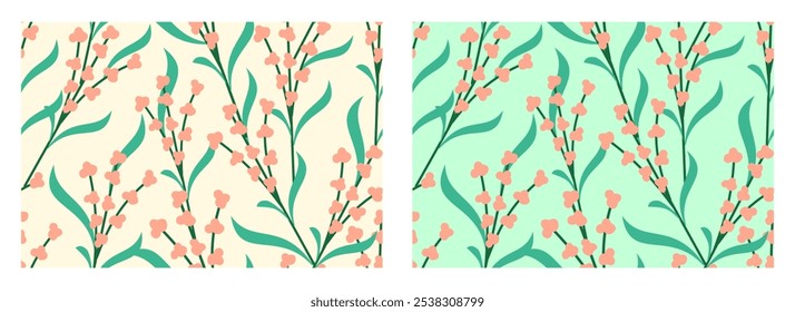 Seamless floral pattern, abstract flower print in romantic vintage with Elegant botanical design in yellow, green colors, hand drawn wild flowers, leaves in abstract background. Vector illustration.