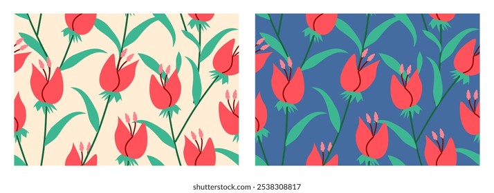 Padrão floral sem costura, impressão de flor abstrata em vintage romântico com design botânico elegante em amarelo, cores azuis, flores silvestres desenhadas à mão, folhas em fundo abstrato. Ilustração vetorial.