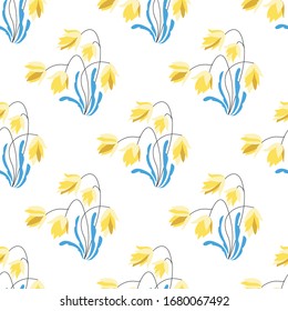 Seamless floral pattern, abstract flowers and leaves on a white background. Hand drawing. Design for textiles, wallpapers, printed products. Vector illustration